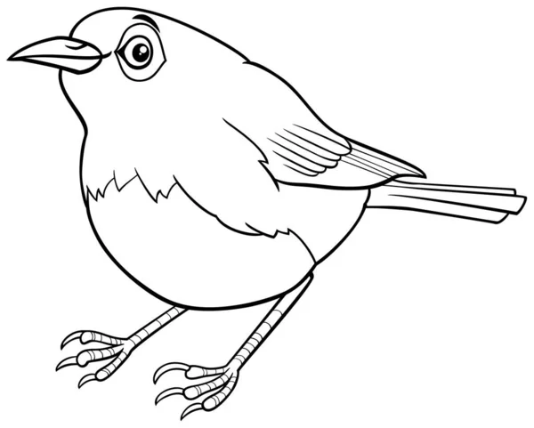 Komik Uguisu Kuş Hayvan Karakter Renklendirme Sayfasının Siyah Beyaz Çizimi — Stok Vektör