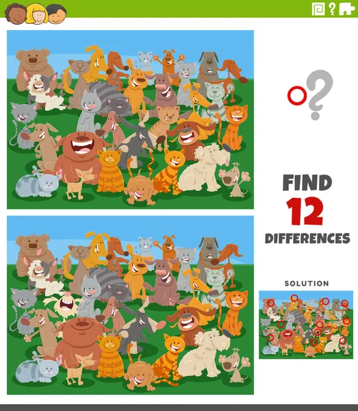 Illustrazione Cartone Animato Trovare Differenze Tra Immagini Compito Educativo Con — Vettoriale Stock