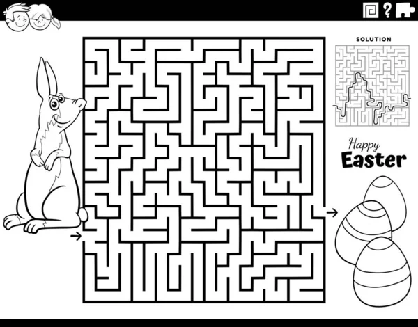 Černobílé Kreslené Ilustrace Vzdělávací Bludiště Puzzle Hra Pro Děti Velikonoční — Stockový vektor