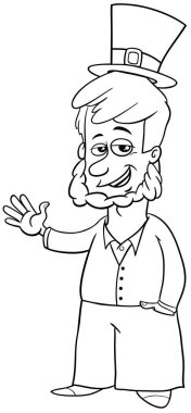 Aziz Patrick Günü boyama sayfasında Leprikon fantezi karakterinin siyah beyaz çizimi