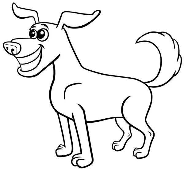 Black White Cartoon Illustration Happy Dog Comic Animal Character Coloring — Vector de stock