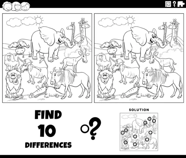 用漫画非洲动物人物形象着色页说明图教任务的差异性 — 图库矢量图片