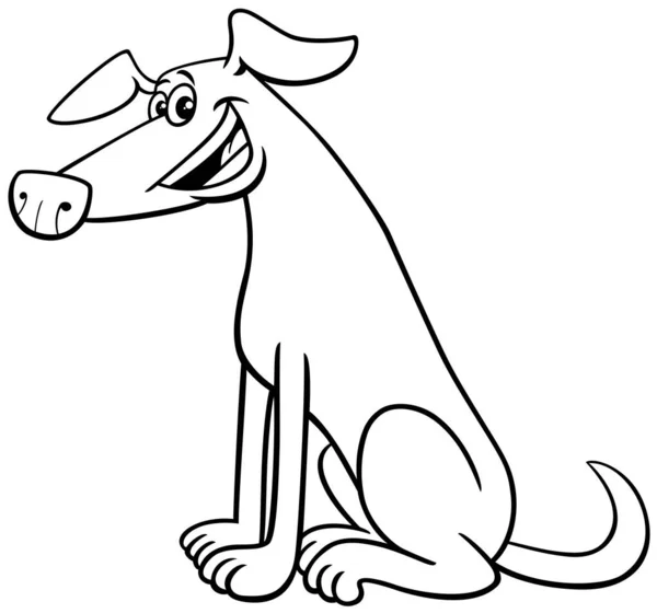 Zwart Wit Cartoon Illustratie Van Grappige Zittende Hond Stripdier Karakter — Stockvector