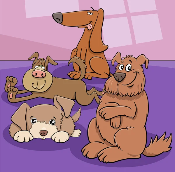 Komik Köpeklerin Çizgi Film Çizimi Komik Hayvan Karakterleri Grubu — Stok Vektör