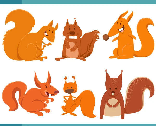 Rajzfilm Illusztráció Vicces Mókusok Állatok Képregény Karakterek Készlet — Stock Vector