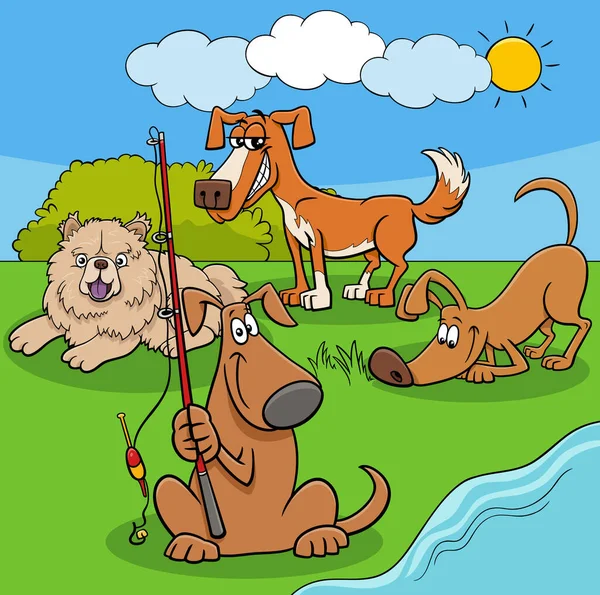 Cartoon Illustration Von Glücklichen Hunden Und Welpen Tierfiguren Freien — Stockvektor