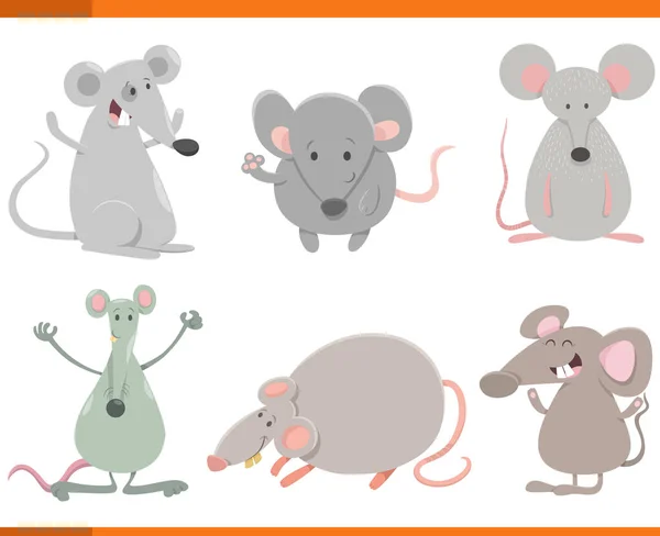 Cartoon Illustration Funny Mice Animals Comic Characters Set — Stock Vector