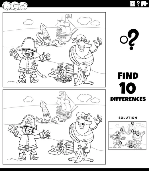 在宝岛彩绘页面上发现与盗版人物的图片教育游戏差异的黑白卡通图解 — 图库矢量图片