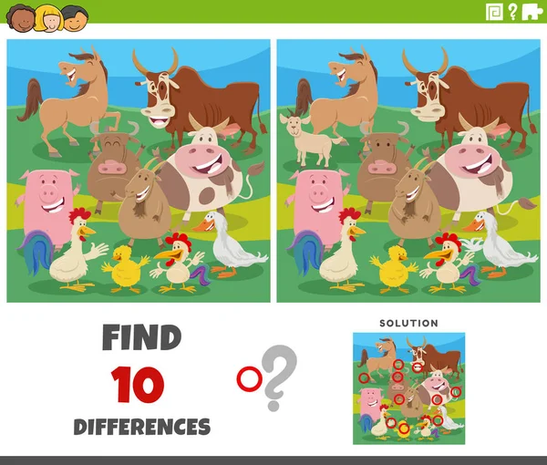 漫画图解揭示了农场动漫人物图解教育游戏的差异 — 图库矢量图片