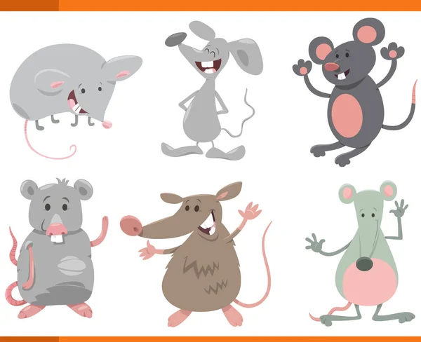 Cartoon Ilustrace Legrační Myši Zvířata Komické Znaky Sada — Stockový vektor
