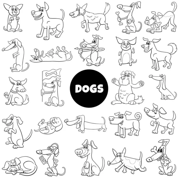 Köpek Köpek Yavrularının Çizgi Film Çizimleri Hayvan Karakterleri Büyük Set — Stok Vektör