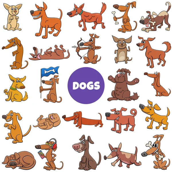 강아지의 Cartoon Illustration Dogs Puppies Pet Animal Characters Big Set — 스톡 벡터