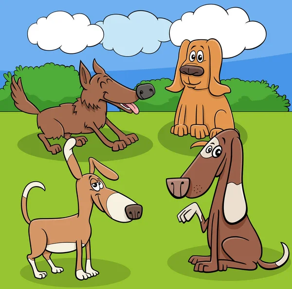 Zeichentrick Illustration Von Verspielten Hunden Und Welpen Tierfiguren Einem Park — Stockvektor