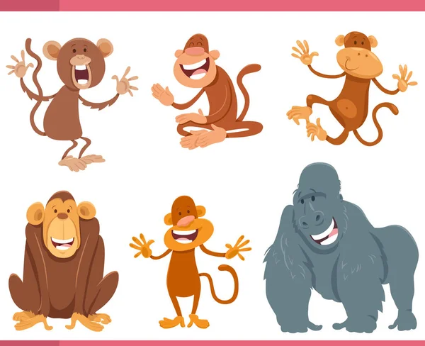 Dibujos Animados Ilustración Monos Divertidos Simios Animales Personajes Conjunto — Archivo Imágenes Vectoriales