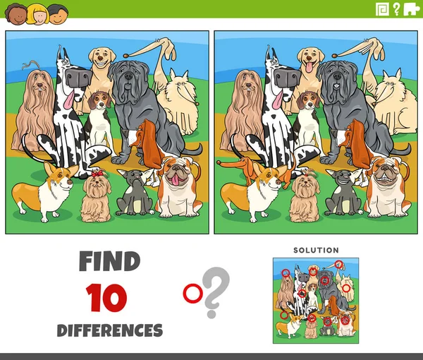Saf Köpeklerle Hayvani Karakterler Arasındaki Eğitici Oyun Arasındaki Farklılıkları Gösteren — Stok Vektör