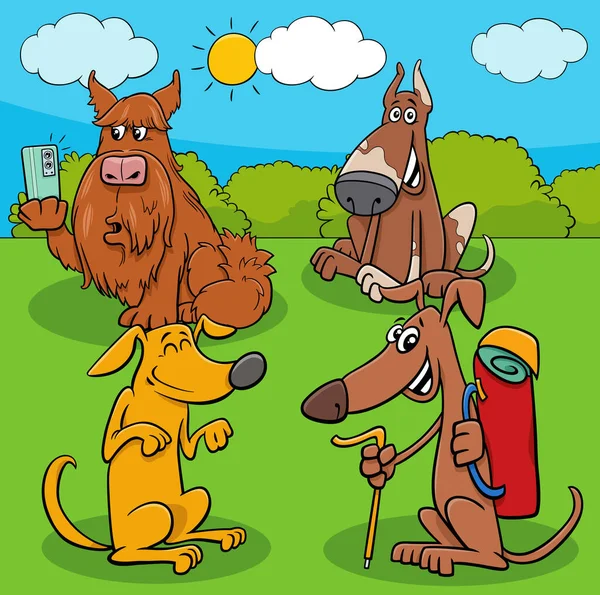 Cartoon Illustration Von Lustigen Hunden Und Welpen Tierfiguren Freien — Stockvektor