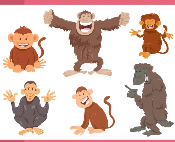 Zeichentrick Illustration Von Lustigen Affen Und Affen Tierfiguren Gesetzt — Stockvektor