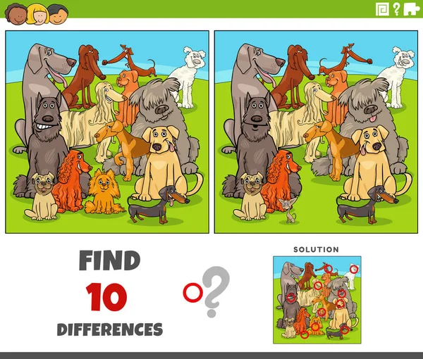Cartoon Ilustrace Nalezení Rozdílů Mezi Obrázky Vzdělávací Hra Čistokrevnými Psy — Stockový vektor