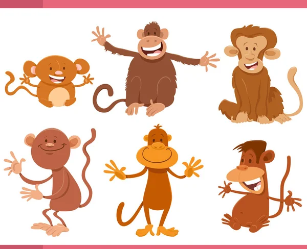 Γελοιογραφία Εικονογράφηση Των Αστείων Πιθήκων Σύνολο Χαρακτήρες Ζώων — Διανυσματικό Αρχείο