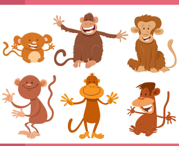 Мультфильм иллюстрация забавных обезьян набор животных персонажей