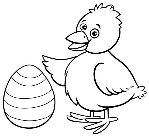 Ασπρόμαυρη Εικονογράφηση Κινουμένων Σχεδίων Του Μικρού Κίτρινου Νεοσσού Πασχαλινό Αυγό — Διανυσματικό Αρχείο