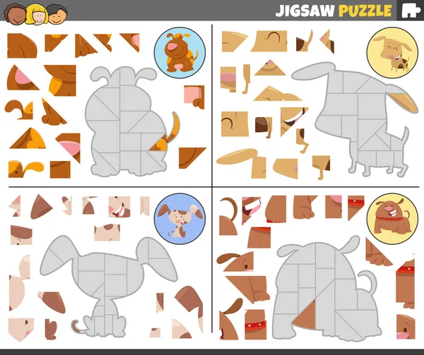 Cartoon Ilustrace Vzdělávací Puzzle Hry Set Vtipnými Psy Zvířecí Postavy — Stockový vektor