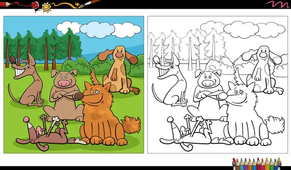 Ilustracja Kreskówki Śmieszne Psy Komiks Znaków Grupy Łące Lub Parku — Wektor stockowy