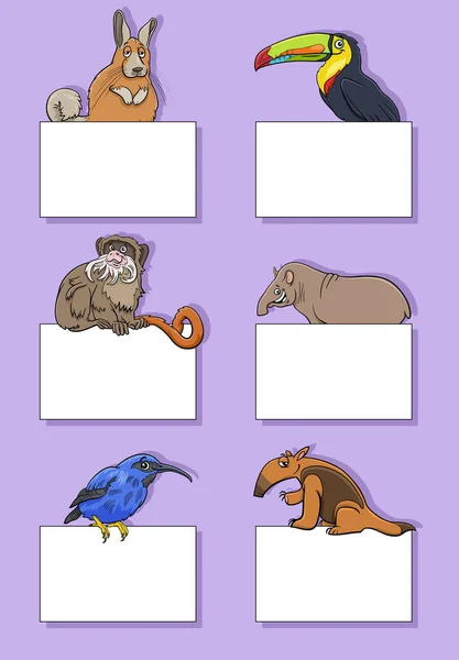 Cartoon Illustration Funny Animals Blank Cards Banners Design Set — Stock Vector