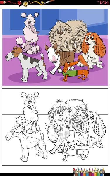 Cartoon Illustraties Van Grappige Raszuivere Honden Dierlijke Karakters Groep Kleuren — Stockvector