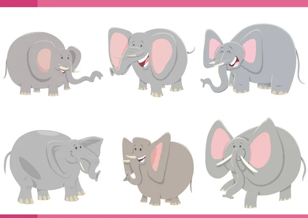 Карикатурная Иллюстрация Забавных Слонов Персонажей Комиксов Диких Животных — стоковый вектор