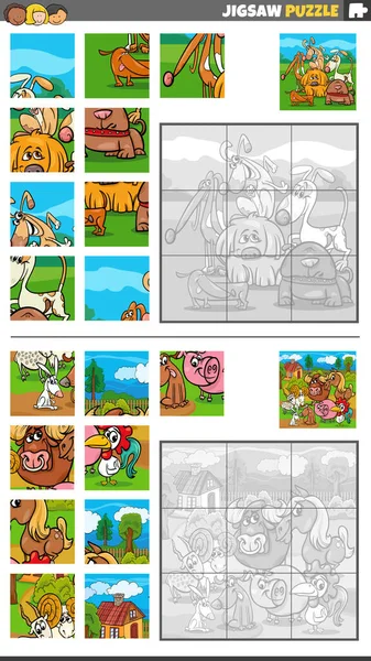 Desenhos Animados Ilustração Jogos Quebra Cabeça Educativos Conjunto Com Animais — Vetor de Stock