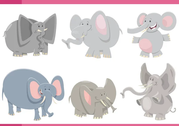 Карикатурная Иллюстрация Забавных Слонов Персонажей Комиксов Диких Животных — стоковый вектор