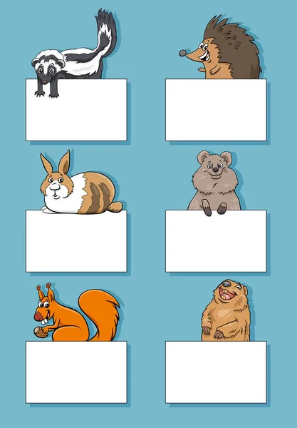 Rajzfilm Illusztráció Vicces Állatok Üres Kártyák Vagy Bannerek Design Készlet — Stock Vector