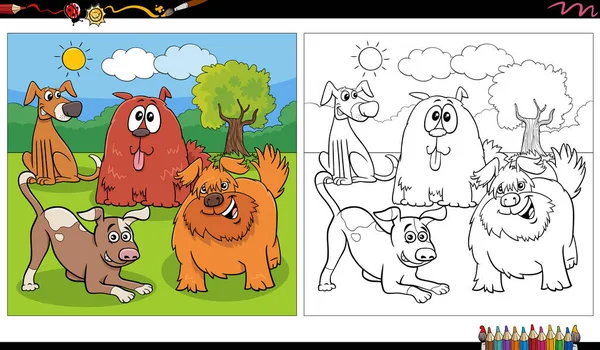 Park Boyama Sayfasında Komik Köpek Çizgi Roman Karakterlerinin Çizimi — Stok Vektör