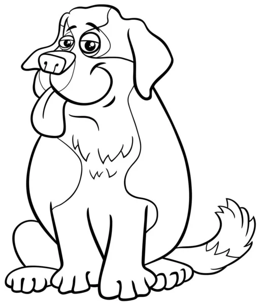 Black White Cartoon Illustration Saint Bernard Purebred Dog Animal Character — Stock Vector