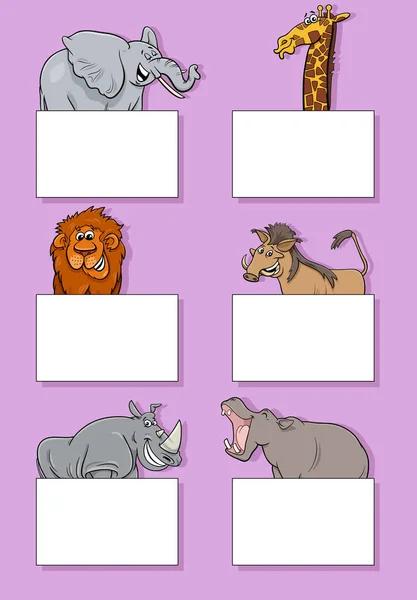 Illustrazione Del Fumetto Animali Divertenti Con Carte Bianche Banner Set — Vettoriale Stock