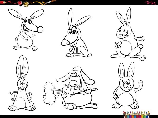 Illustrazione Umoristica Del Cartone Animato Bianco Nero Conigli Personaggi Animali — Vettoriale Stock