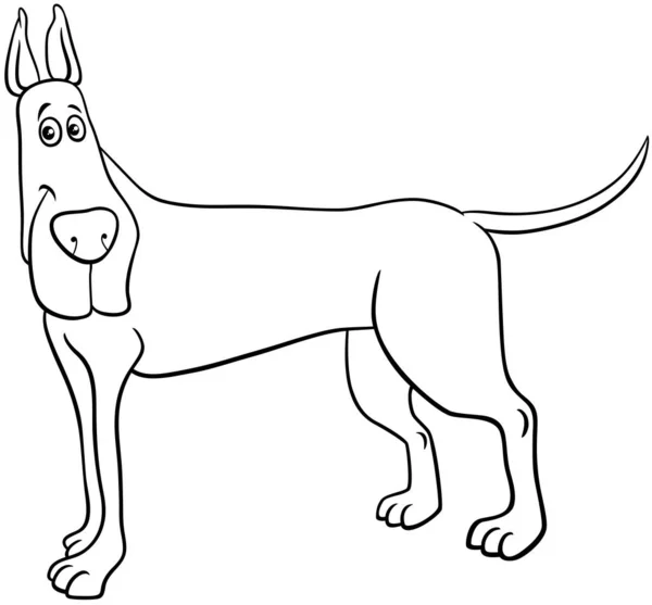 Black White Cartoon Illustration Great Dane Purebred Dog Animal Character — Stock Vector
