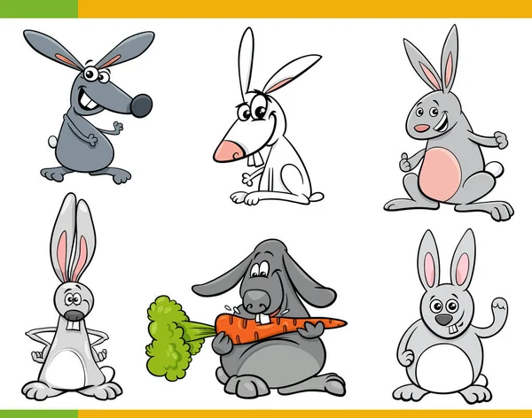 Dibujos Animados Ilustración Divertidos Conejos Animales Personajes Conjunto — Archivo Imágenes Vectoriales