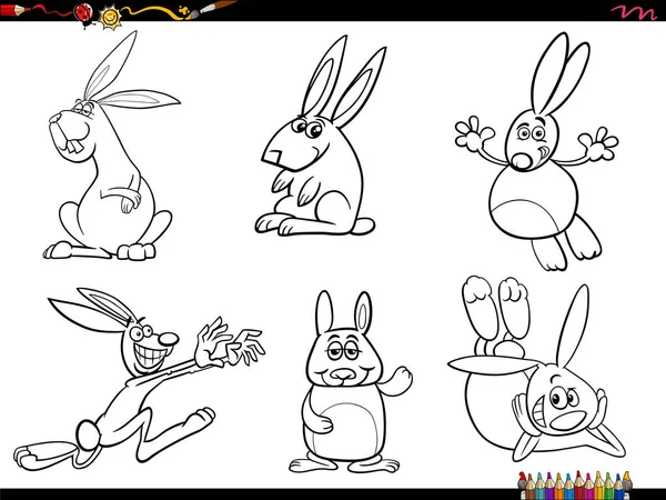 Dibujos Animados Blanco Negro Ilustración Conejos Animales Personajes Establecer Página — Archivo Imágenes Vectoriales