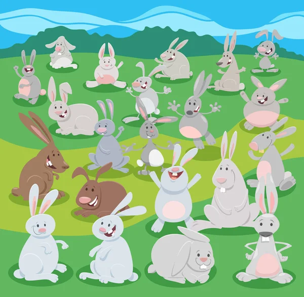ウサギやウサギの漫画のイラストファーム動物漫画のキャラクターグループ — ストックベクタ