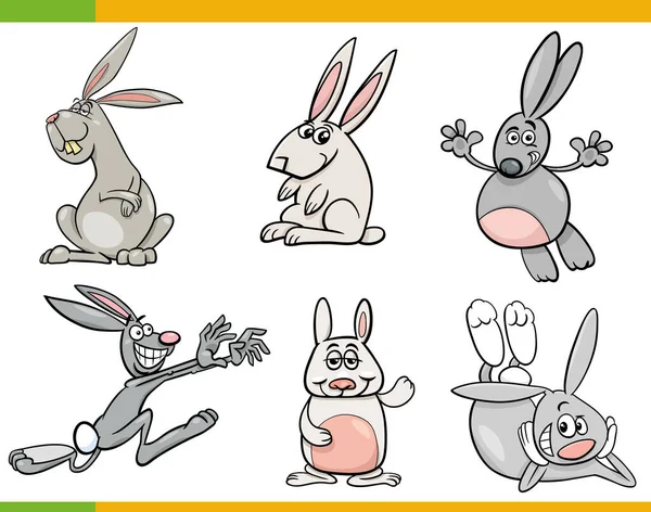 面白いウサギのキャラクターセットの漫画イラスト — ストックベクタ