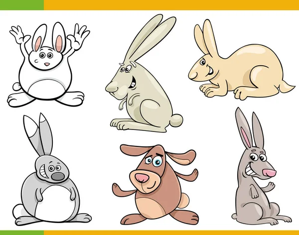 幸せなウサギの漫画イラスト動物キャラクターセット — ストックベクタ