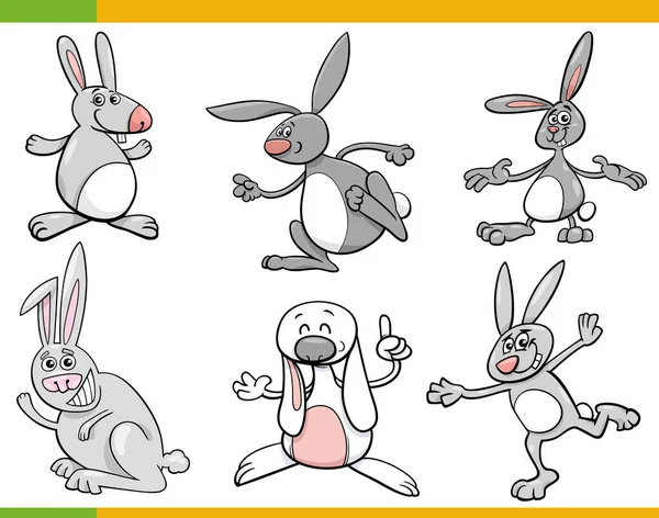 面白いウサギのキャラクターセットの漫画イラスト — ストックベクタ