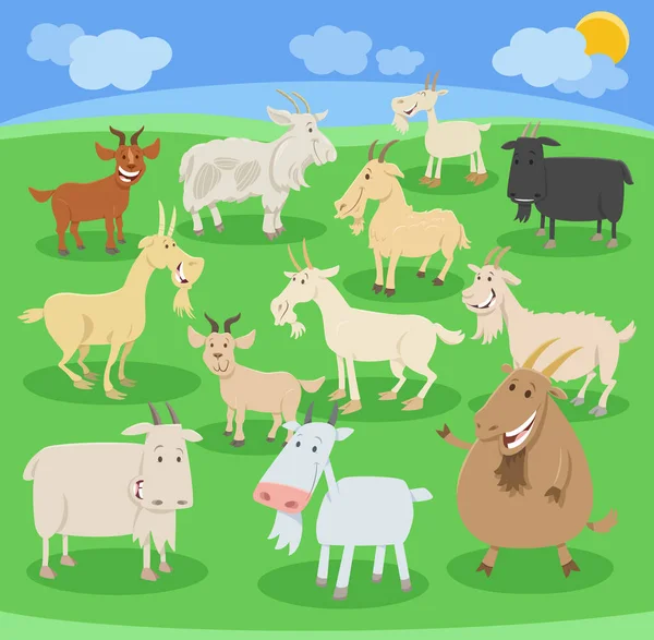 Cartoon Illustration Funny Goats Farm Animals Comic Characters Set - Stok Vektor