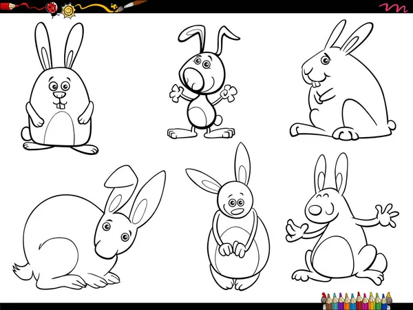 Illustration Noir Blanc Personnages Animaux Lapins Coloriage — Image vectorielle