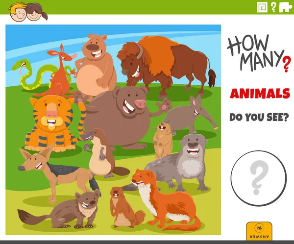 漫画野生動物キャラクターを持つ子供のための教育カウントゲームのイラストグループ — ストックベクタ