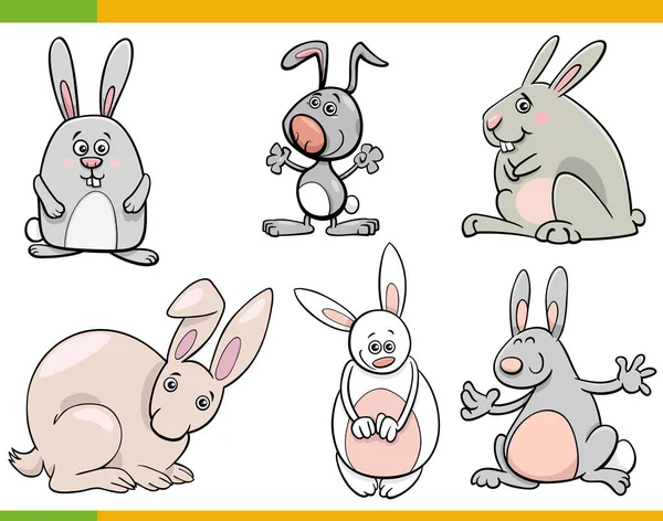 滑稽兔子漫画动物人物形象集的卡通插图 — 图库矢量图片