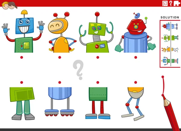 漫画面白いロボットキャラクターと写真の半分を一致させる教育ゲームのイラスト — ストックベクタ