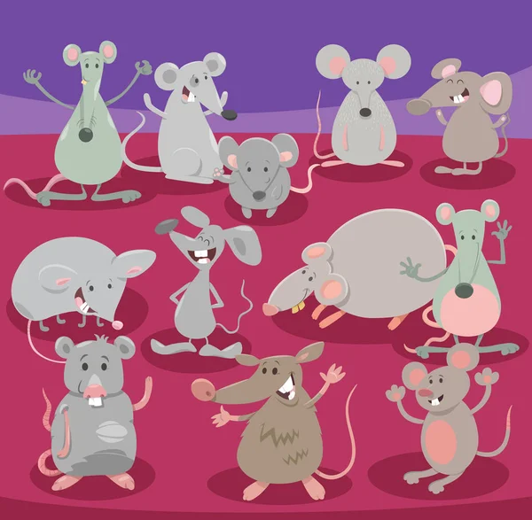 Cartoon Illustration Mice Rodent Animals Comic Characters Group — Stock Vector